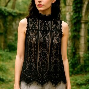 Black Lace w Scalloped Fringe Top Whimsigoth, Romantic Goth, Dark Coquette Fairy